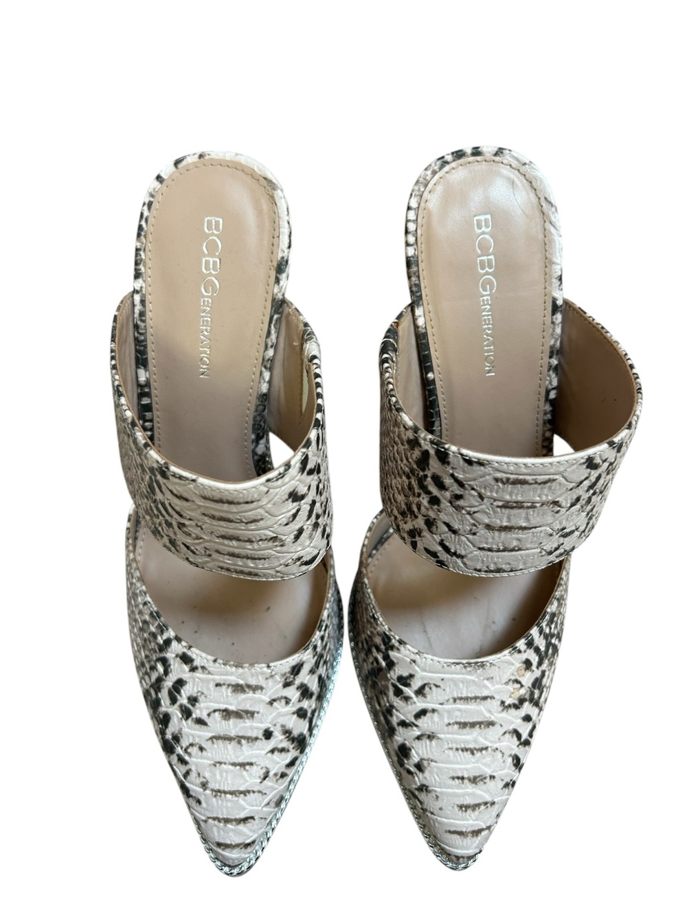BCBG Neutral Python-Print Pointed Mule Heels - Picture 3 of 10